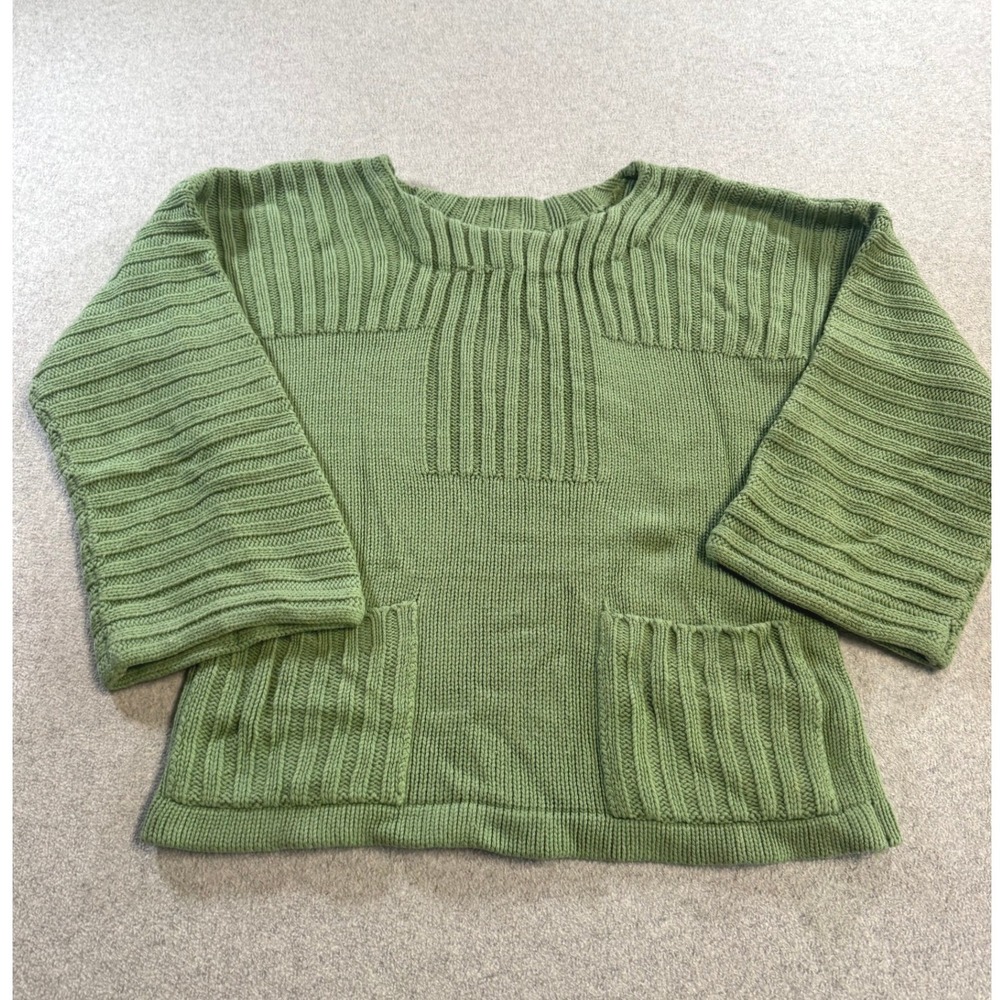 Donnkenny Vintage Sage Green Ribbed Knit Sweater Womens Large‎ Chunky Pockets